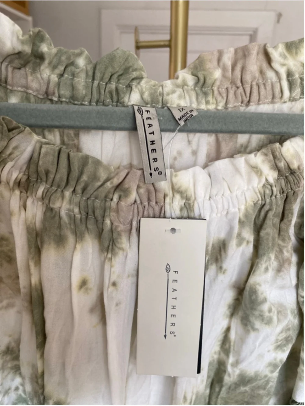 Feathers Olive Tie Dye Boho Mini Dress Flowy Romantic Cottagecore Festival Flowy